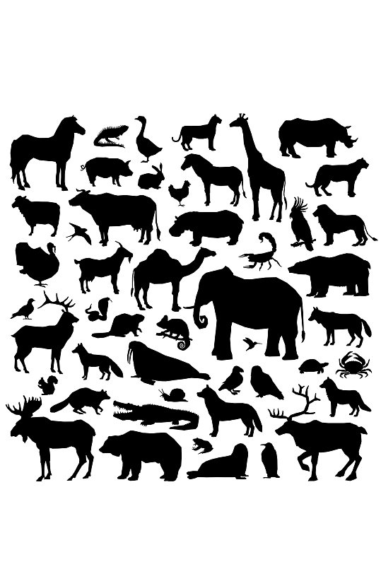创意剪影野生动物和宠物插画矢量素材合集