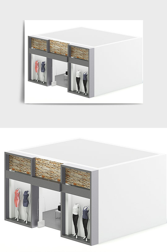 商场服装专场店展台展位设备C4D模型-众图网