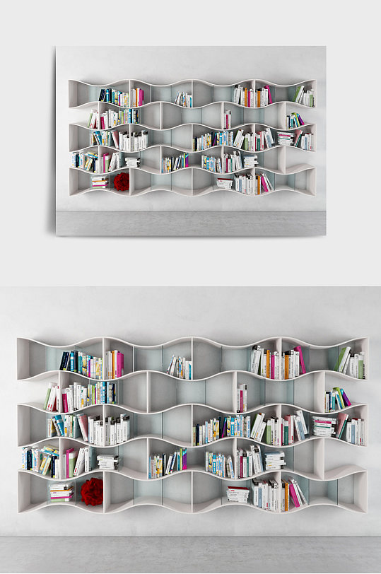 装修装饰书架书柜书本3DMAX模型-众图网