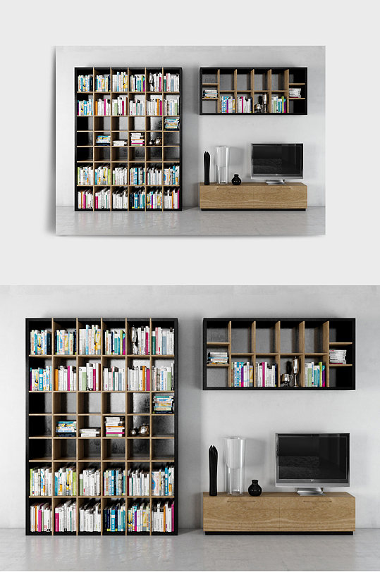 装修装饰书架书柜书本3DMAX模型-众图网