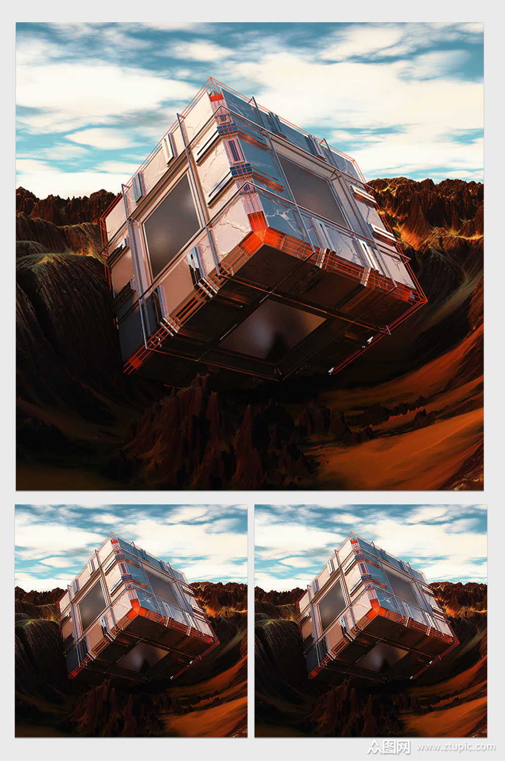 未来科幻世界c4d模型含灯光贴图