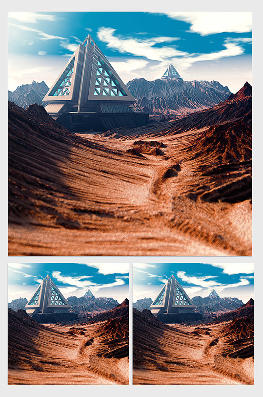 未来科幻世界风光C4D模型（含灯光贴图）-众图网