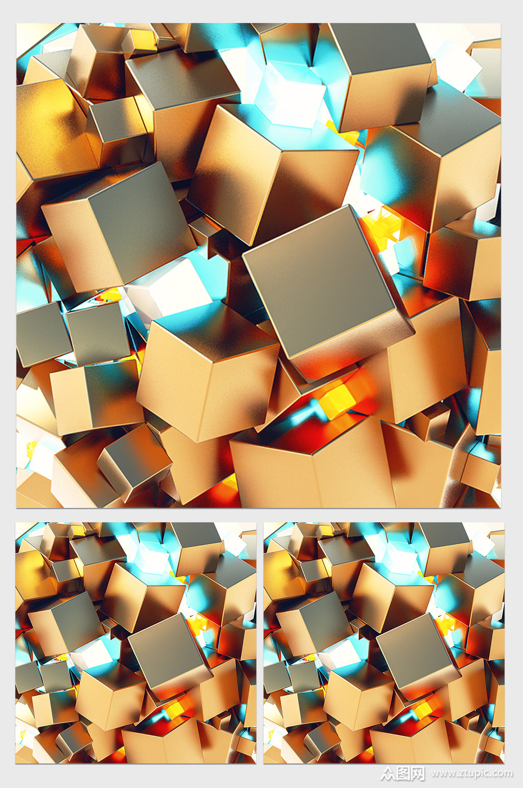 金色未来科幻世界c4d模型含灯光贴图