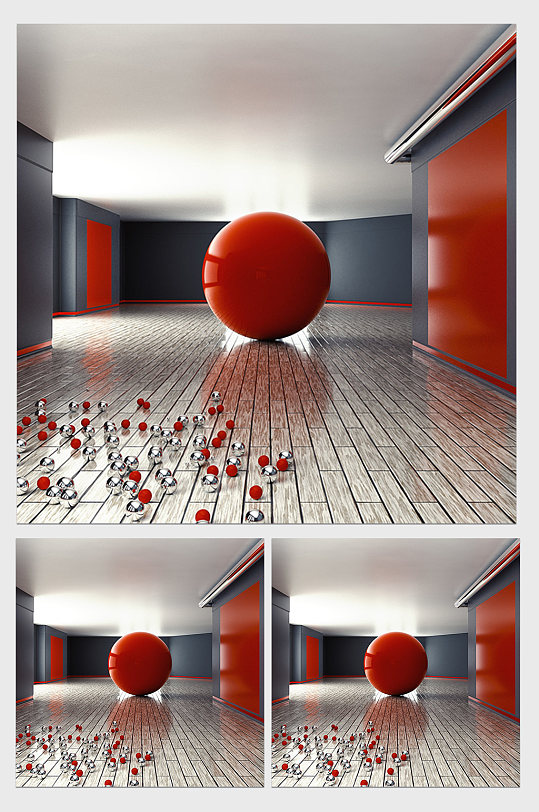 室内空间球体C4D模型（含灯光贴图）