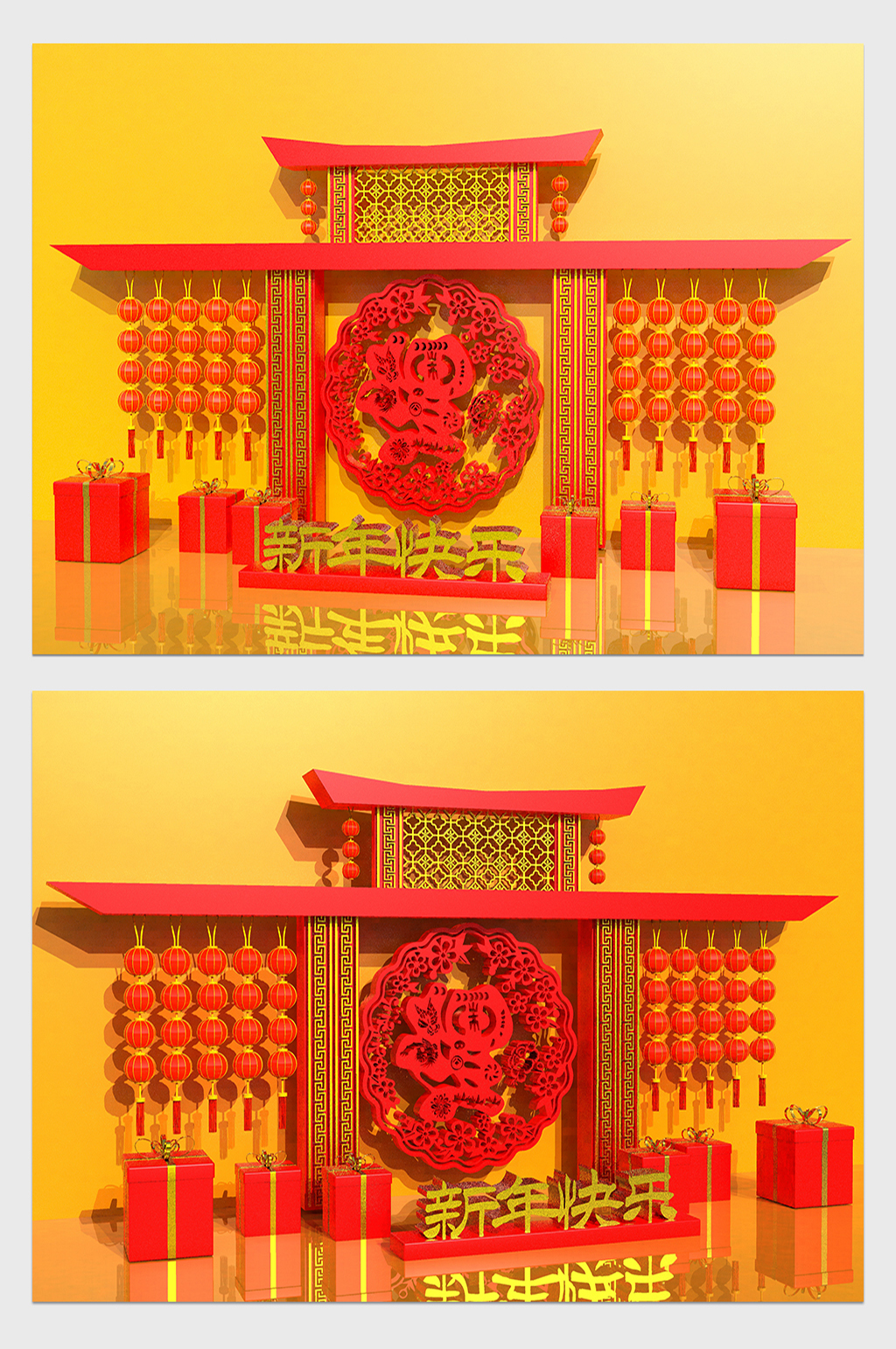 紅色中國風(fēng)中式門樓燈籠新年美陳C4D素材