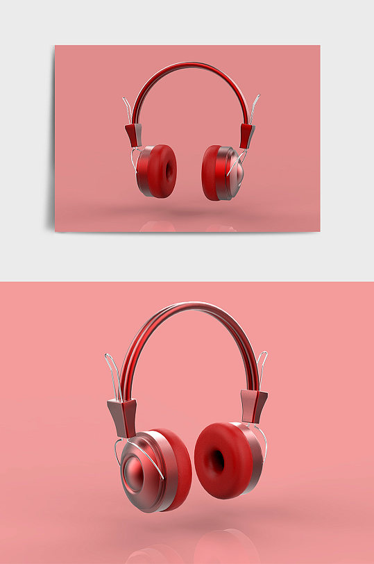红色蓝牙耳机C4D模型
