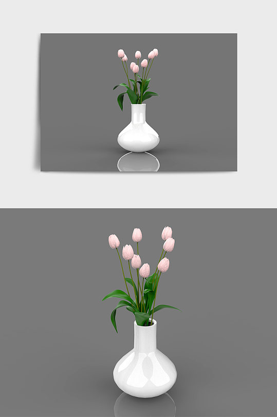 绿植盆栽盆景郁金香花C4D模型-众图网