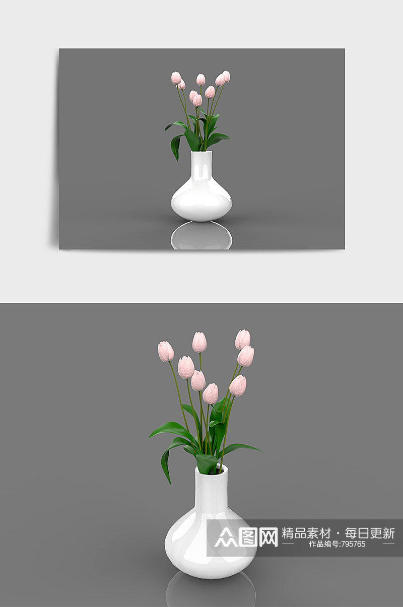 绿植盆栽盆景郁金香花C4D模型素材