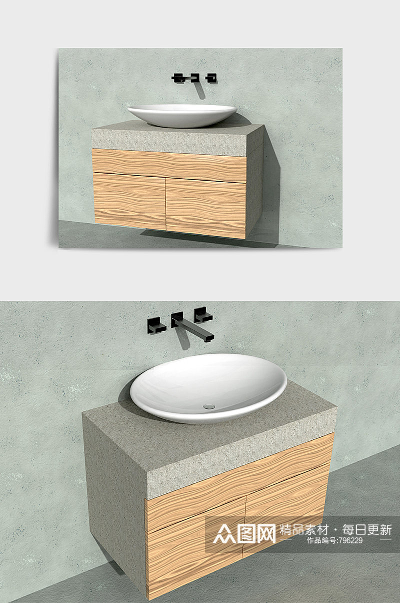 浴室厕所盥洗台洗手盆C4D模型素材