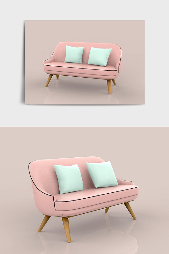 粉色室内家居沙发茶几3D模型-众图网