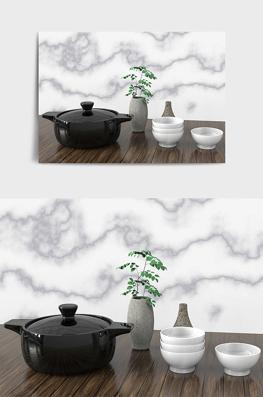 厨房餐具炖锅碗C4D模型