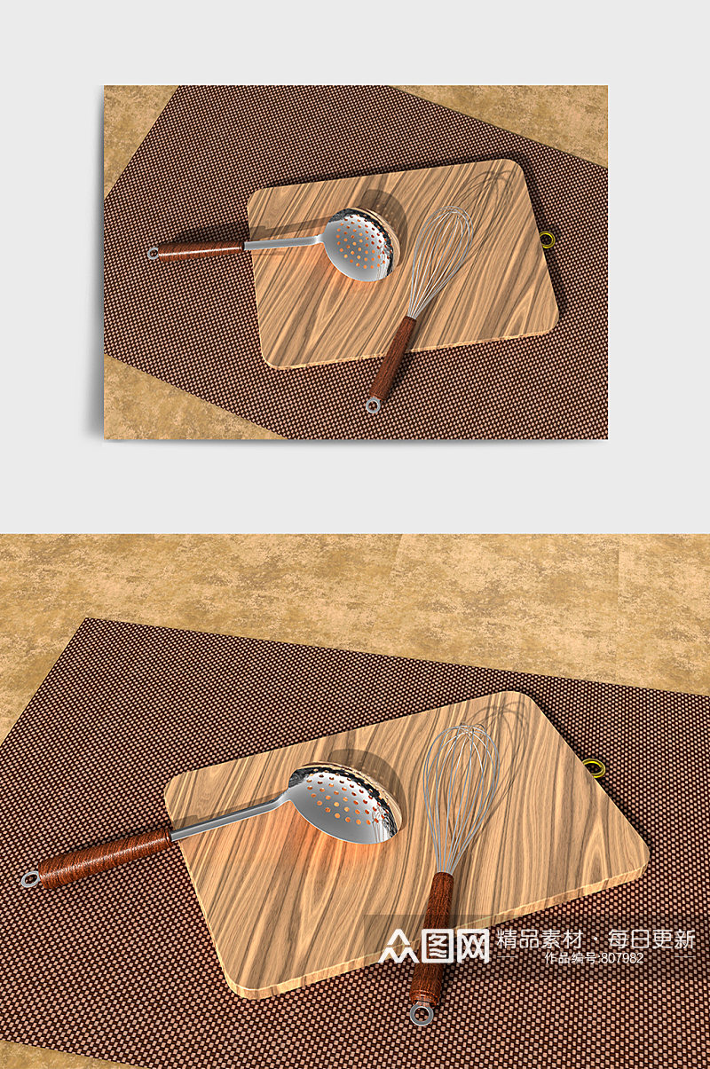 厨具砧板勺子打蛋器C4D模型素材