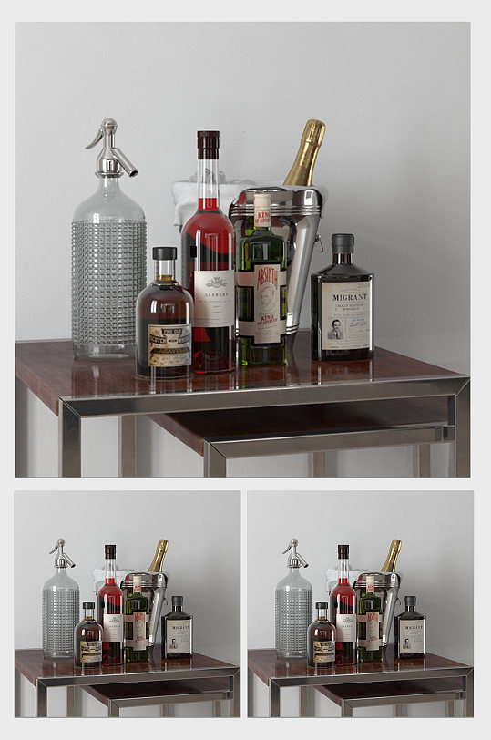 简约装修装饰酒瓶摆件C4D模型-众图网