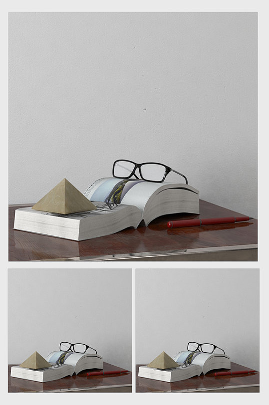 书本眼镜装修装饰摆件C4D模型-众图网