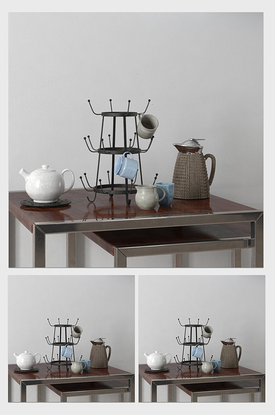 茶壶茶杯装修装饰摆件C4D模型-众图网