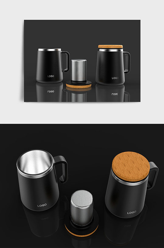 办公杯茶杯保温杯水杯3D模型样机-众图网