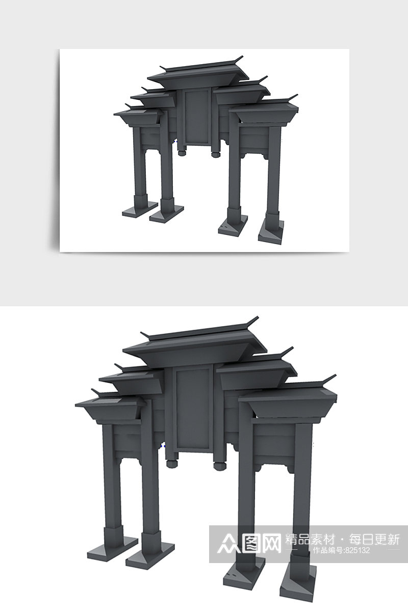 牌坊扎灯中式建筑亭子3D模型素材