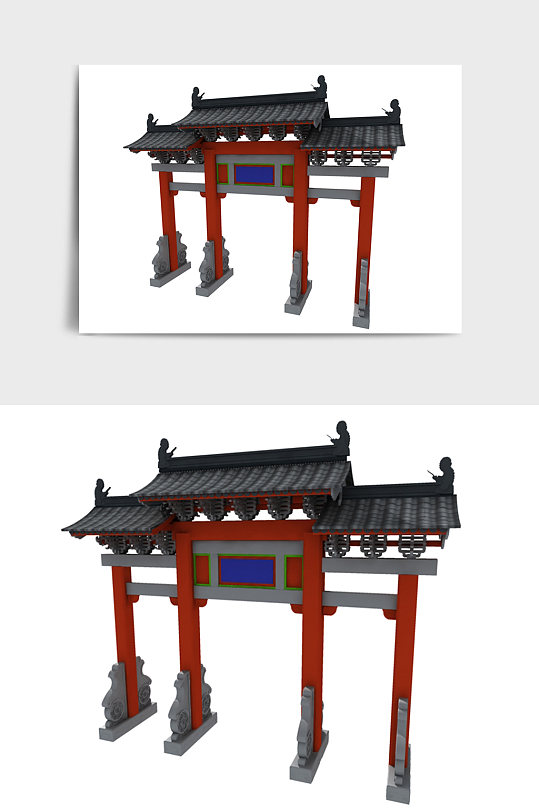 中国风中式牌坊建筑亭子3D模型