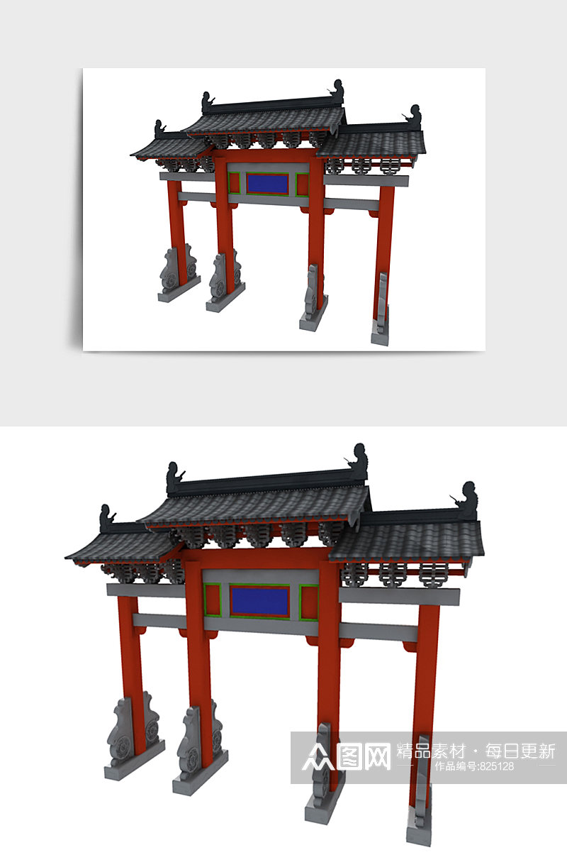 中国风中式牌坊建筑亭子3D模型素材