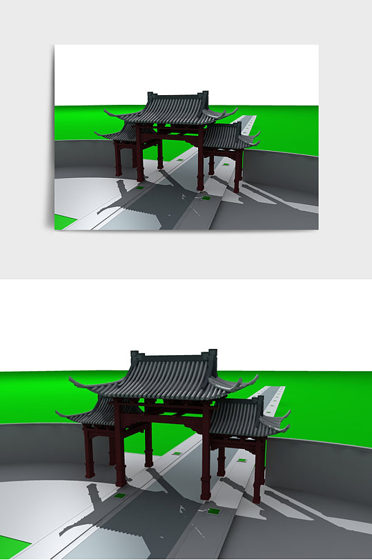 中国风中式建筑牌坊亭子3D模型-众图网