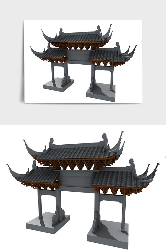 中国风中式牌坊门楼亭子3D模型