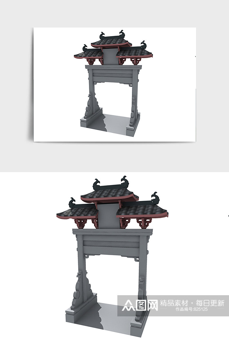 中国风中式门楼牌坊亭子3D模型素材