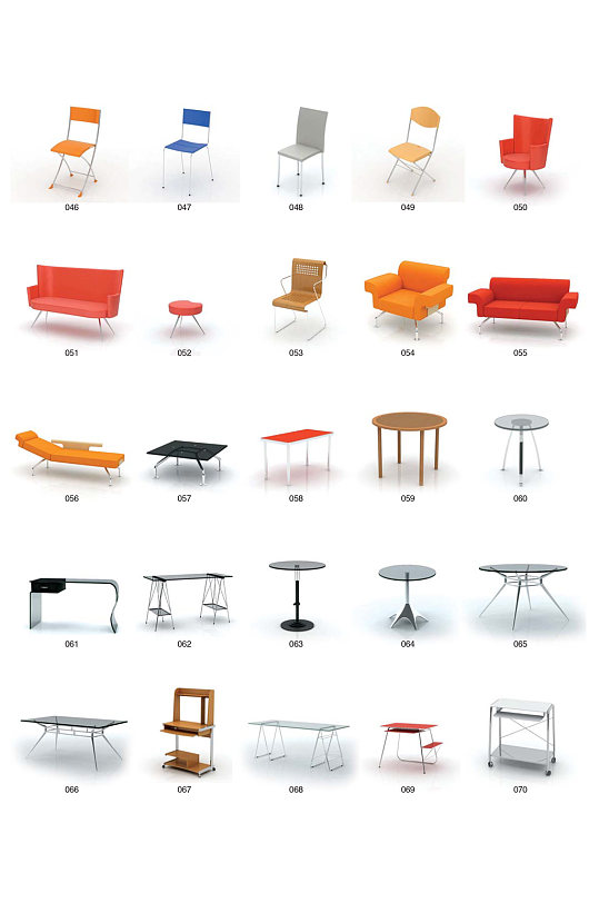 25套沙发椅子桌子座椅办公桌3D模型合集