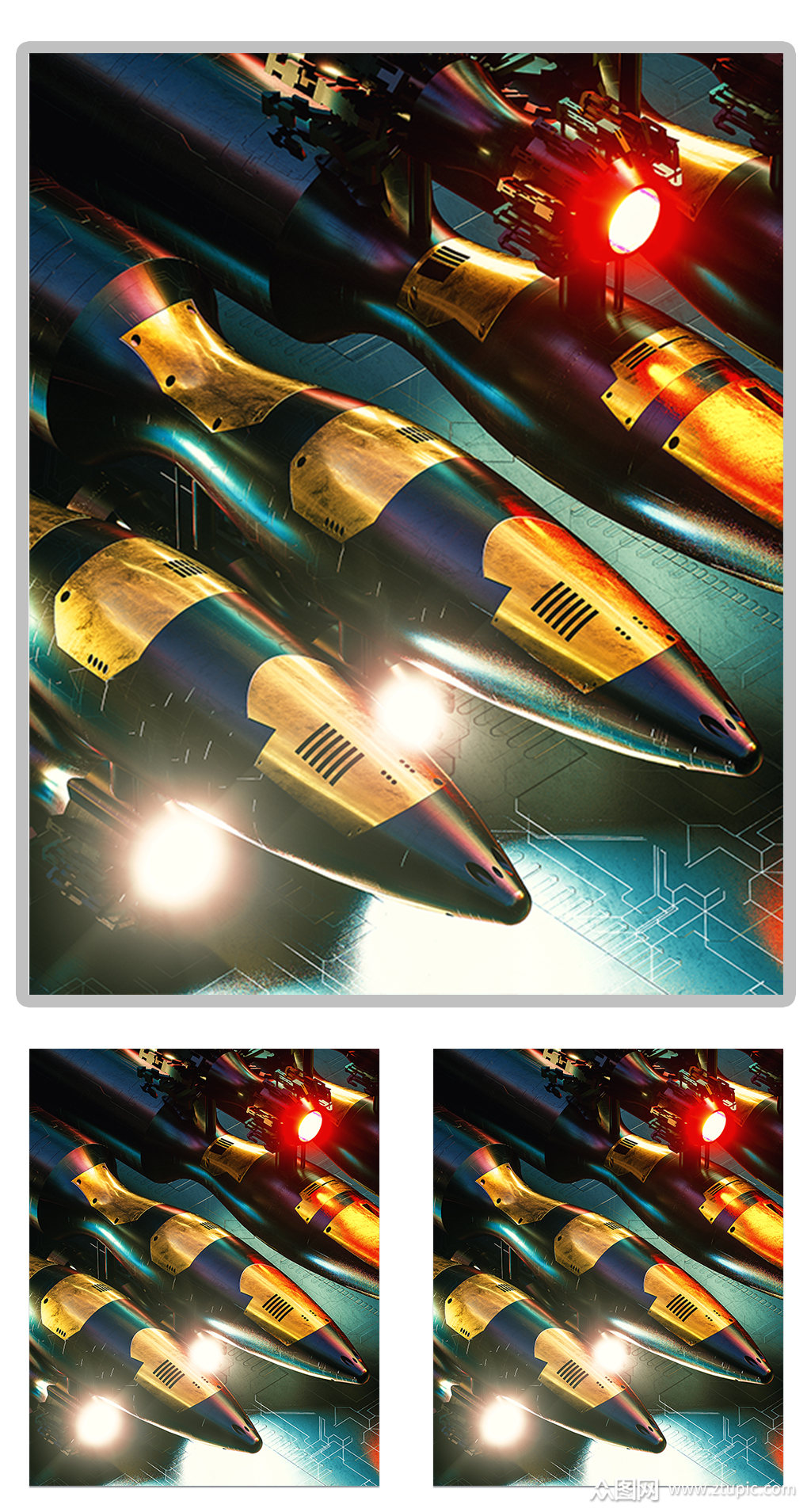 科幻世界机器导弹c4d模型(含灯光贴图)