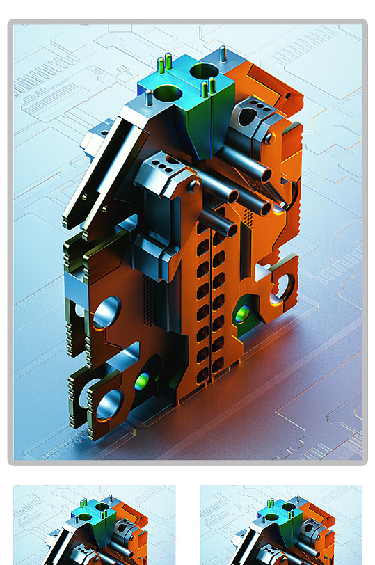 科技零件机器C4D模型（含灯光贴图）