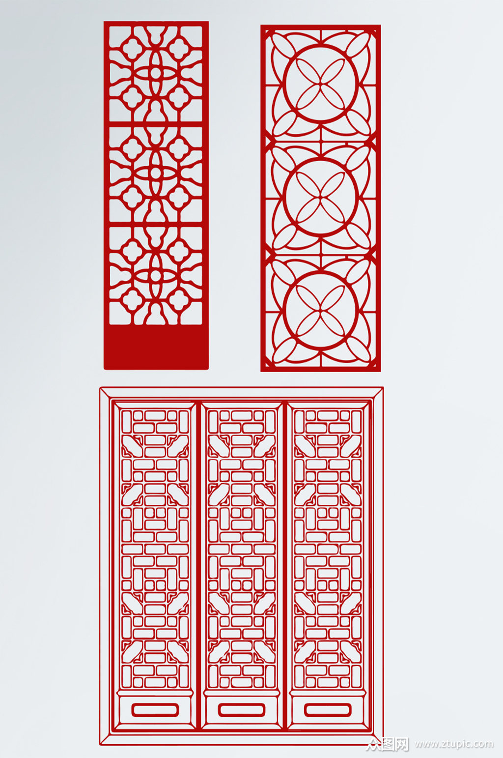 中国风中式屏风传统窗花隔断矢量素材