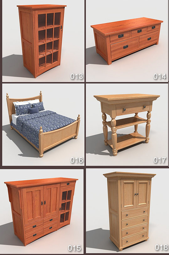 6款室内家居桌子床柜子3D模型