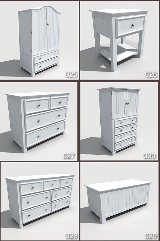 6款白色室内家居床柜子3D模型-众图网