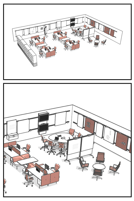 公司工位办公室SU模型草图大师-众图网