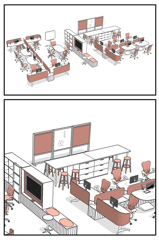 办公室座位公司工位SU模型草图大师-众图网