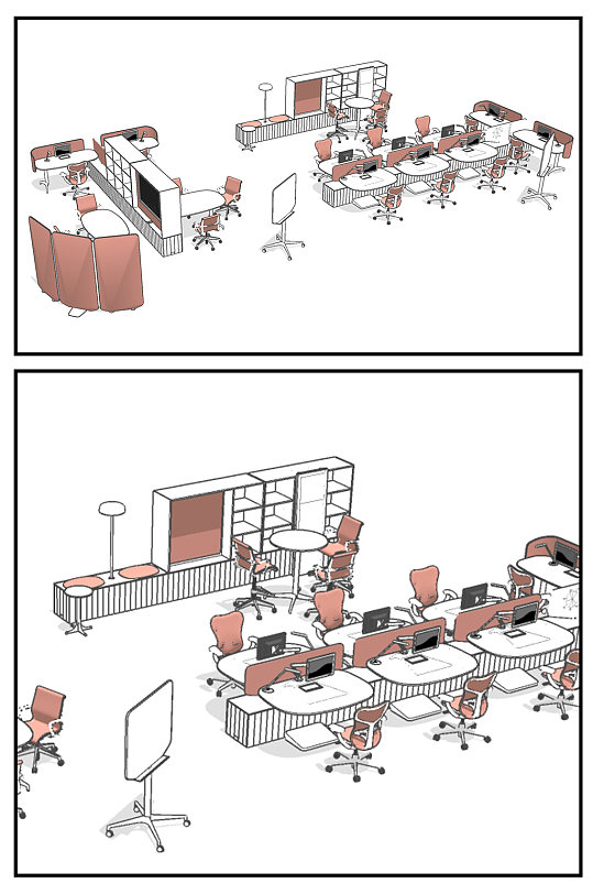办公室休息区公司工位SU模型草图大师-众图网