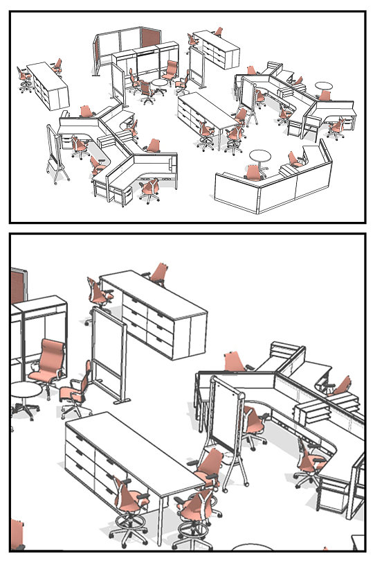 办公室公司工位SU模型草图大师-众图网