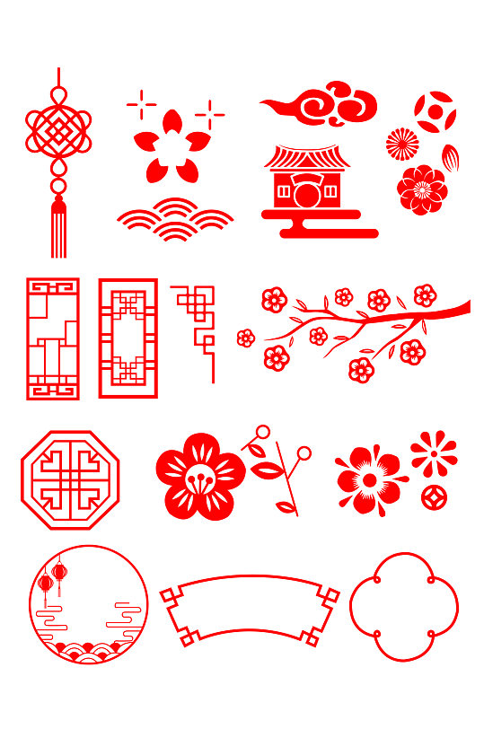 新年图标icon元素立即下载新春春节图标元素中国风新年窗贴纸形状元素