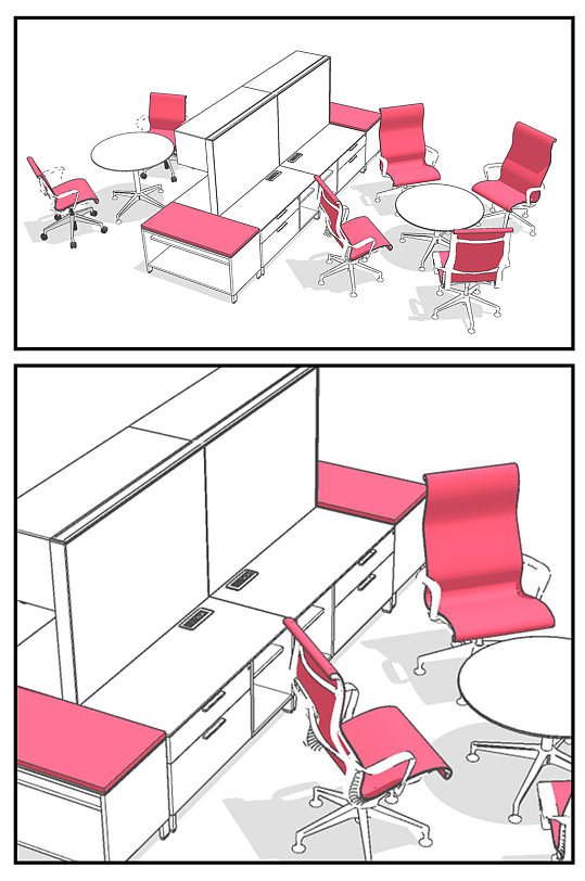企业办公桌休息室洽谈室会议室SU模型