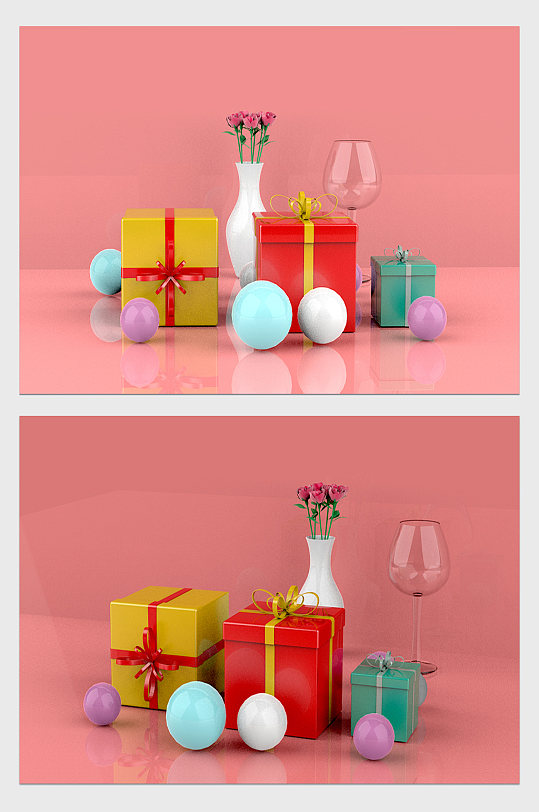 礼盒花朵装饰摆件C4D模型-众图网
