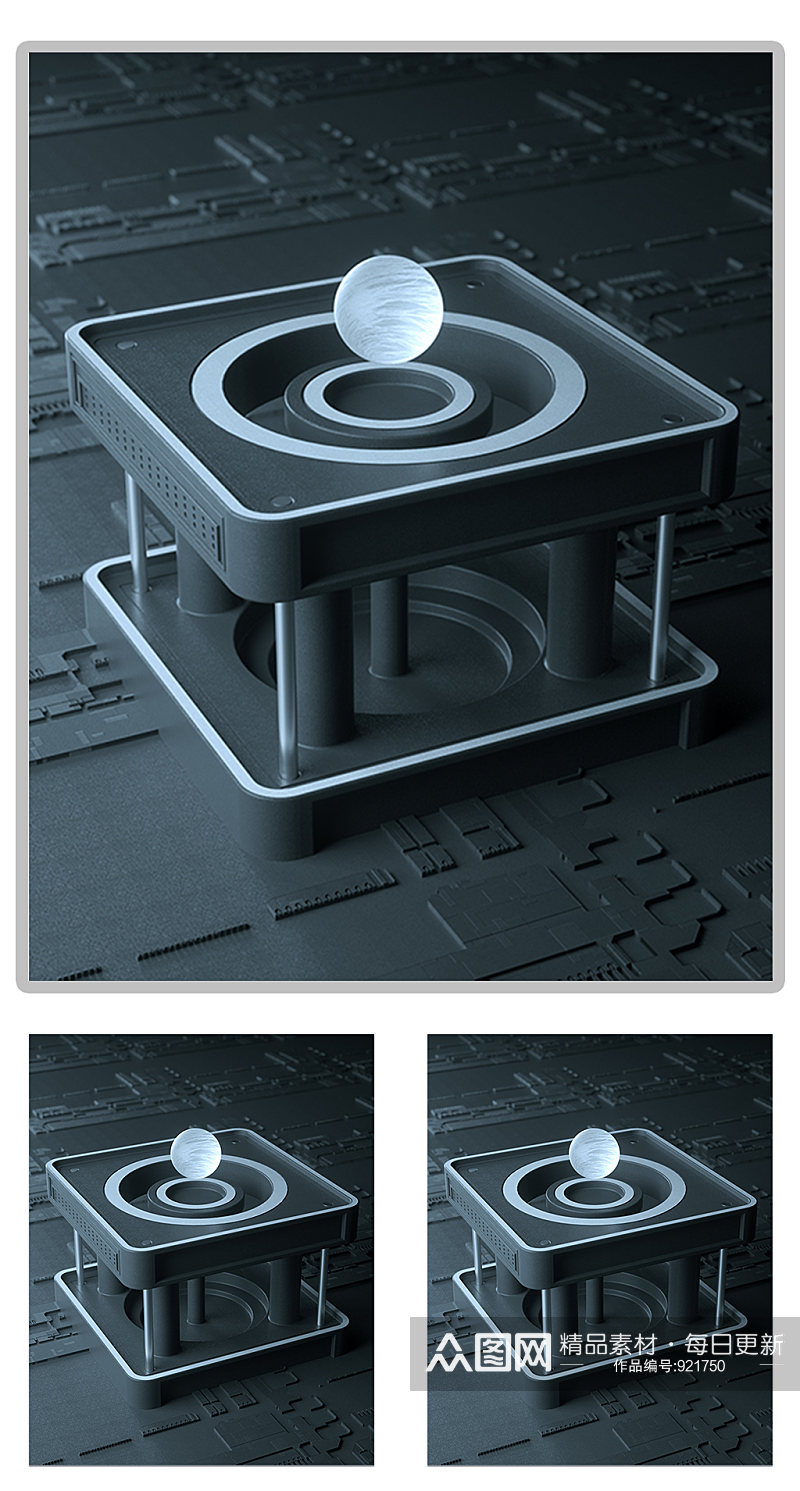 灰色系几何建筑C4D模型含灯光贴图素材