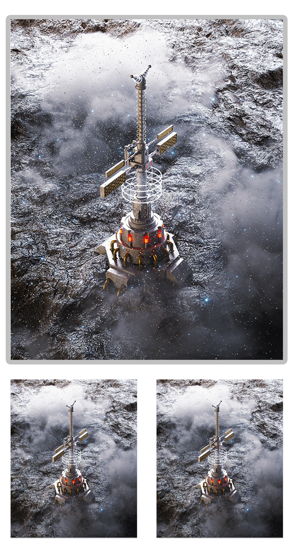 宝塔岩石科技科幻C4D模型含灯光贴图素材