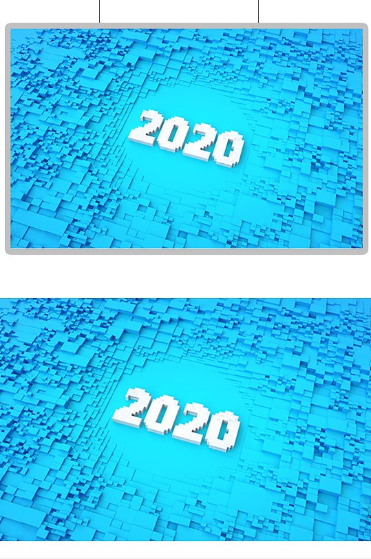 蓝色背景立体画2020新年美陈