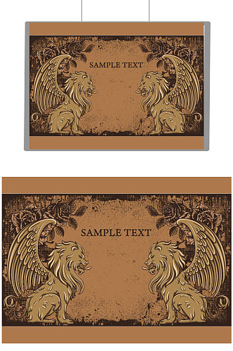 欧式复古狮子花纹信封邀请函请柬素材