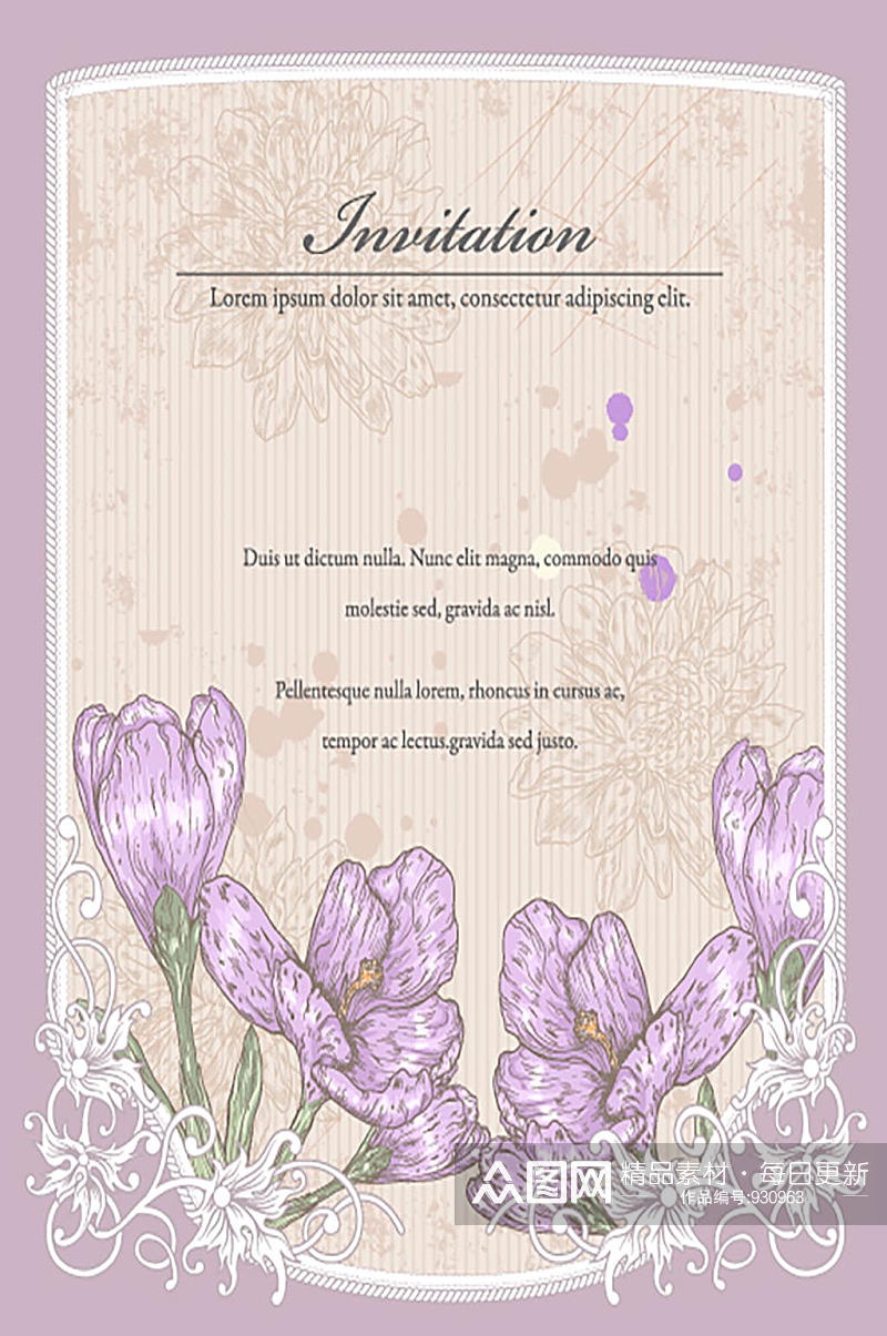 紫色欧式复古花纹信封邀请函请柬素材素材