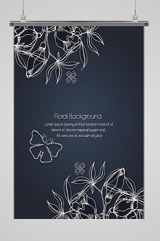 黑色贺卡请柬邀请函矢量花素材元素背景-众图网