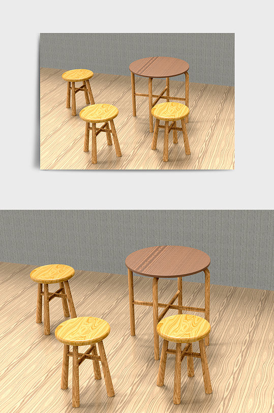 C4D实木家居桌椅3D模型-众图网