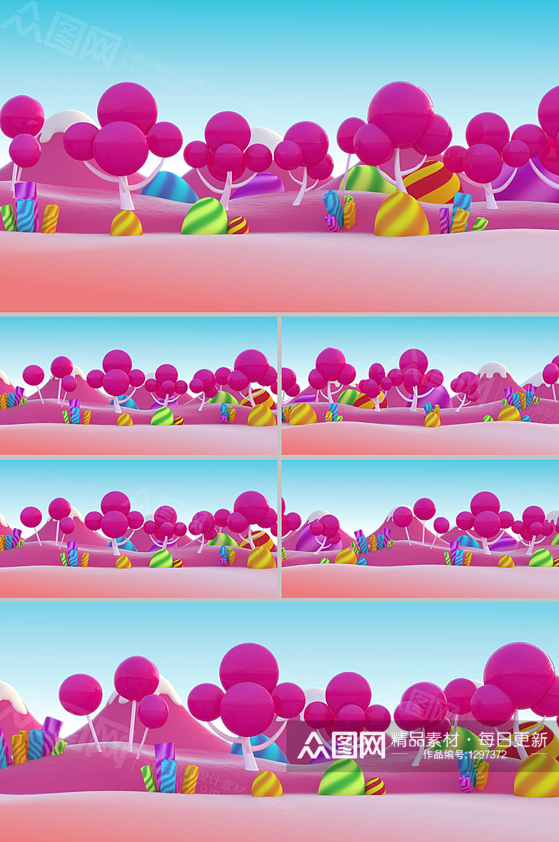 梦幻卡通Q版3D糖果树循环背景视频素材素材