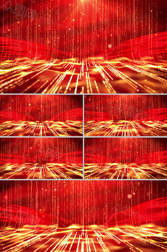 红色盛典金色粒子线穿梭年会背景视频素材-众图网