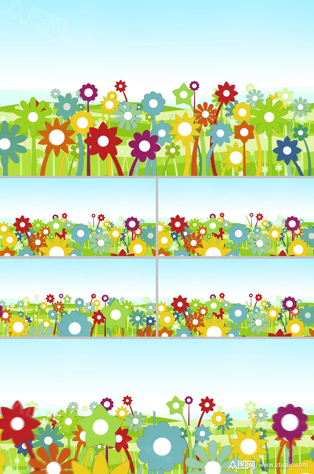 卡通鲜花欢乐儿童花园背景视频素材