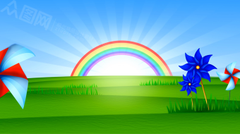 卡通风彩虹原野风车元素背景视频素材-众图网